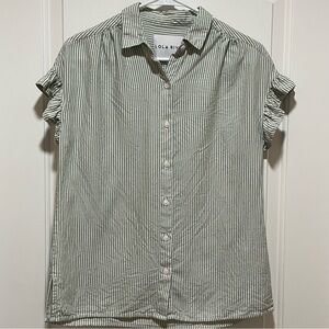Lola River Womens XS Green White Striped Button Down Shirt Ruffle Sleeve Y2K